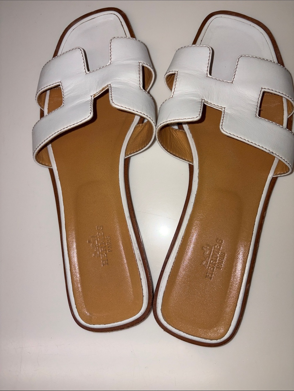 Hermes White Leather Slide Sandals - Women's - Picture 4 of 5